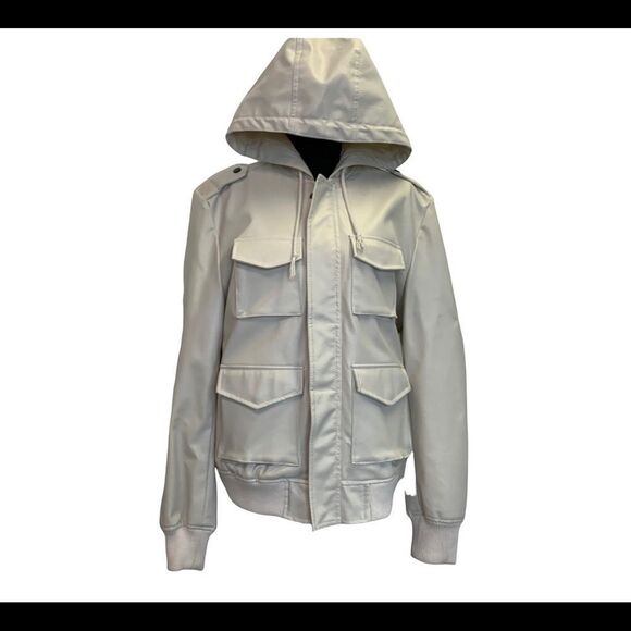 MOTO Cream faux leather hooded jacket size small - Picture 1 of 13